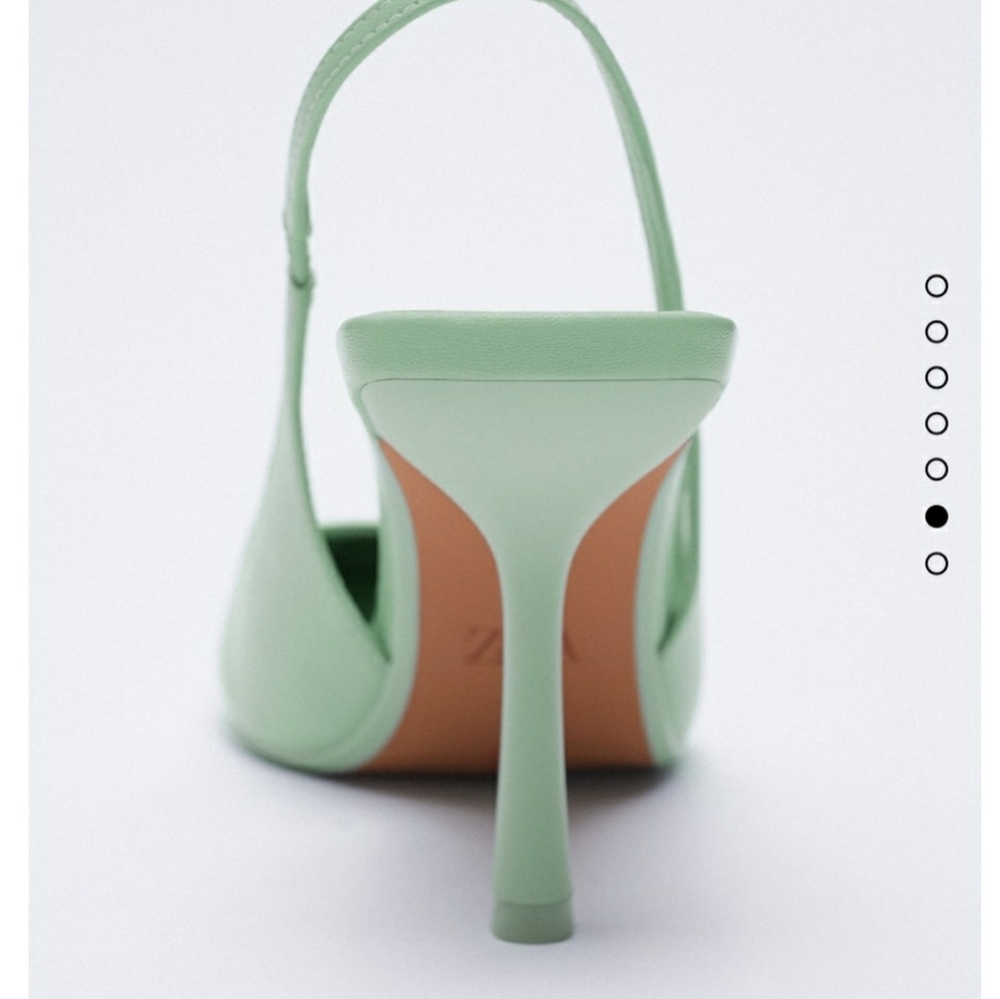 Zara SLINGBACK LEATHER HEELS GREEN Bloggers favorite - Picture 4 of 15